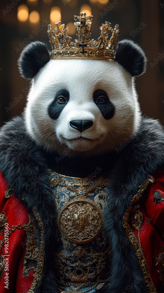 Majestic Giant Panda in Royal King Costume with Crown and Regal Attire for Cute Animal Illustration and Fantasy Art Concepts Majestic Giant Panda in Royal King Costume with Crown and Regal Attire for Cute Animal Illustration and Fantasy Art Concepts
