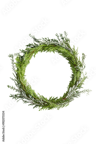 Green Christmas wreath on transparent background