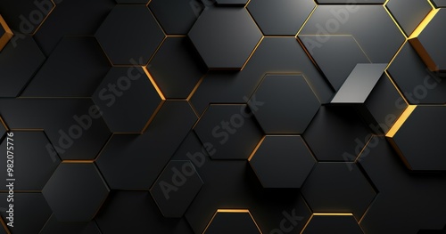 hexagon pattern and shadows, with dark grey color, with golden line