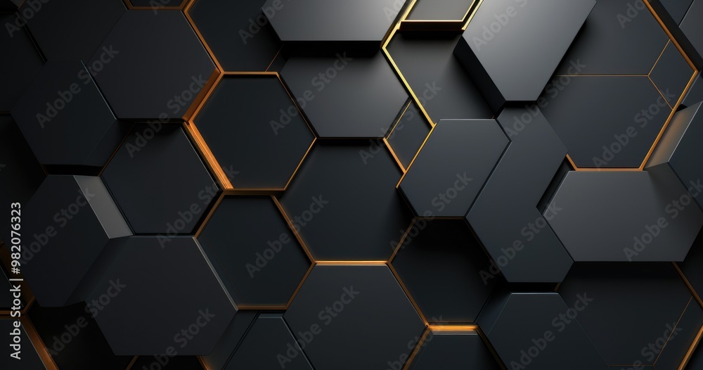 hexagon pattern and shadows, with dark grey color, with golden line hexagon pattern and shadows, with dark grey color, with golden line