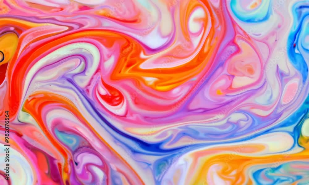Abstract Swirls of Color: Vibrant, abstract swirls of colorful liquid paint create a mesmerizing, psychedelic backdrop, perfect for artistic projects and designs.  