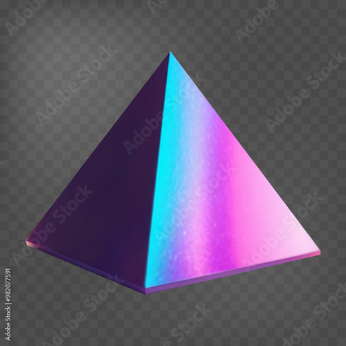 3d pyramid with holographic mirror effect. Gradient triangle. Fluid color. Neon shape in gradient colors