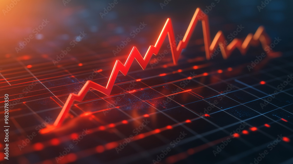 A red arrow points downward on a grid, showing a business graph that's going down. This represents a loss. A red arrow points downward on a grid, showing a business graph that's going down. This represents a loss.