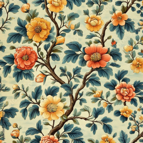 Wallpaper Mural Vibrant Floral Pattern on Soft Blue Background Torontodigital.ca