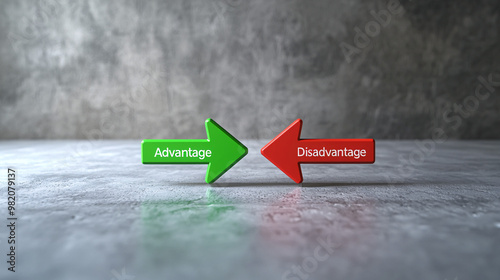 A 3D model of a business comparison setup featuring a green upward arrow labeled 
