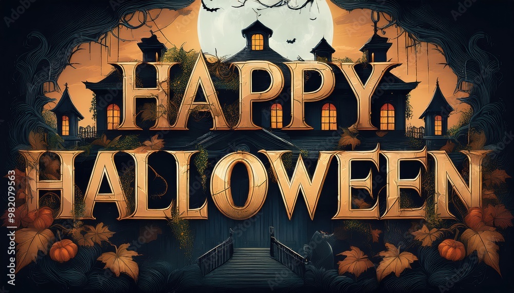 Fototapeta premium halloween party poster. halloween background with pumpkin and bats. halloween background with halloween. halloween party poster. halloween party invitation. scary halloween background