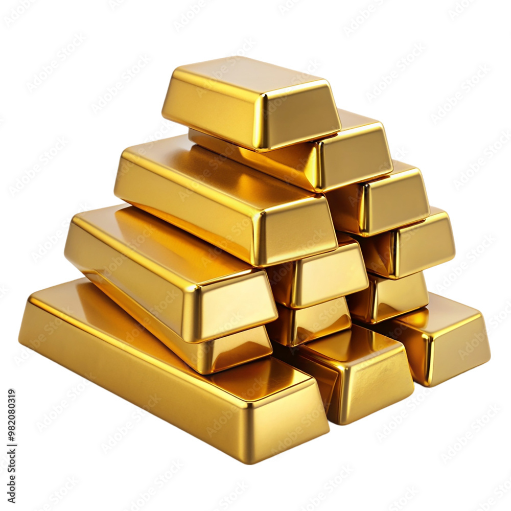 Set of gold bars piles of gold lingots isolated on transparent background. Set of gold bars piles of gold lingots isolated on transparent background.