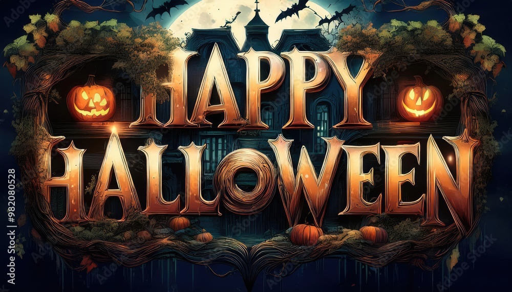 Fototapeta premium halloween party poster. halloween background with pumpkin and bats. halloween background with halloween. halloween party poster. halloween party invitation. scary halloween background. wallpaper