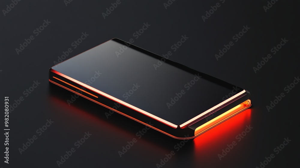 A black smartphone with a glowing orange edge on a black background.