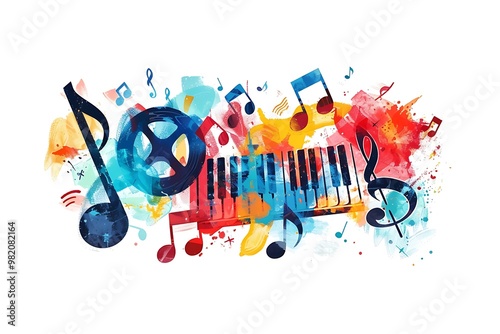 A series of entertainment icons such as music notes and film reels neatly displayed on a bright white background