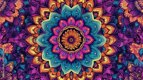 Colorful mandala pattern with intricate details.