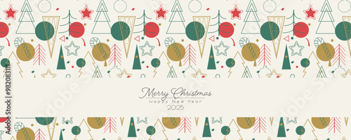 Merry Christmas and Happy New Year 2025 banner.  Modern design.