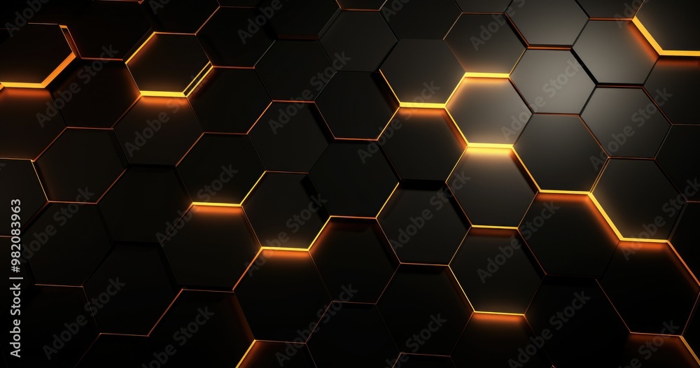 3d render of random beautiful black hexagon background with subtle orange light and shadow, futuristic 3d render of random beautiful black hexagon background with subtle orange light and shadow, futuristic