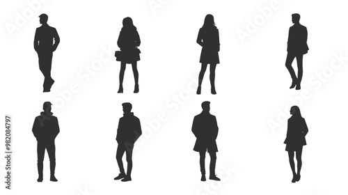 Set silhouettes of various business people in casual business wear. Vector illustration