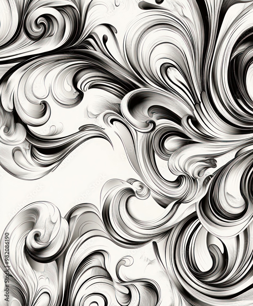 Abstract swirling patterns in black and white create a dynamic, artistic texture. Abstract swirling patterns in black and white create a dynamic, artistic texture.