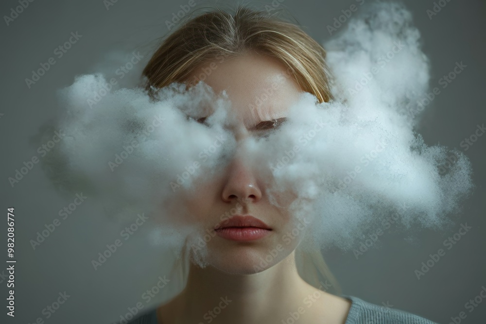 Lost in Thought Woman Concealed by Clouds of Pondering, Loneliness, and Introspection. Lost in Thought Woman Concealed by Clouds of Pondering, Loneliness, and Introspection.
