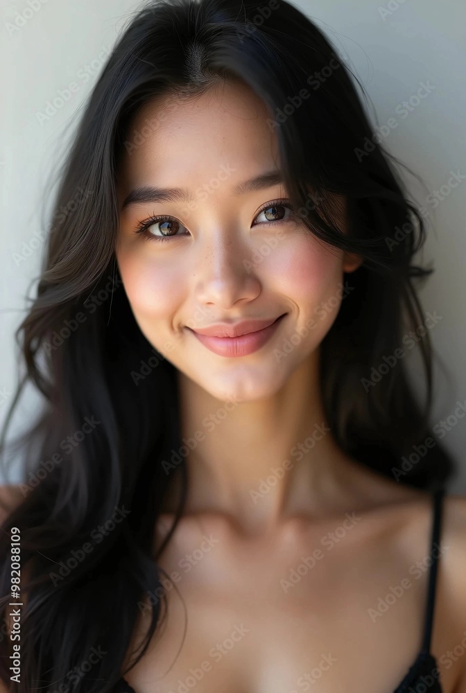 Portrait of beautiful young asian woman with long hair on white background Portrait of beautiful young asian woman with long hair on white background