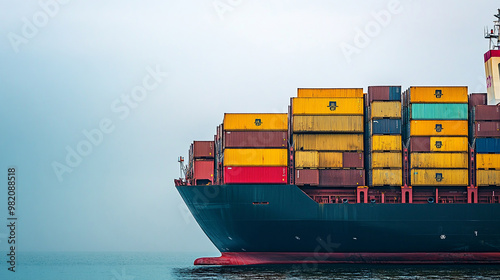 Cargo ship in the middle of the sea. Container handling. photo