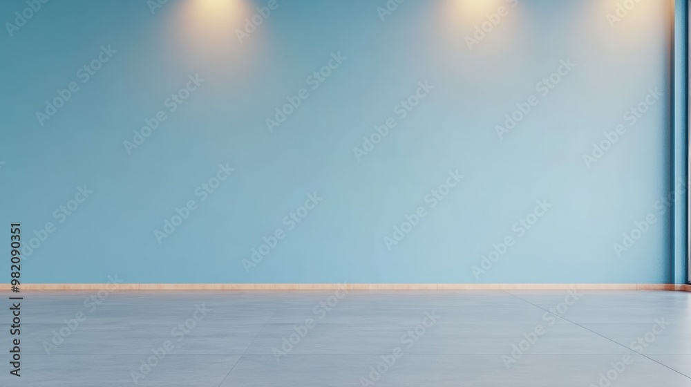 Bright blue wall with smooth floor and spotlights, perfect for modern interior design or photography backgrounds. Bright blue wall with smooth floor and spotlights, perfect for modern interior design or photography backgrounds.