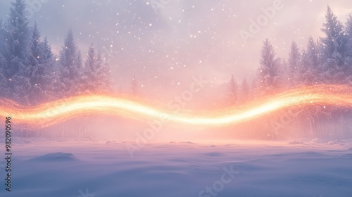 glowing sparkling line among a snowy winter landscape creative magic New Year and Christmas card, symbol christmas magic