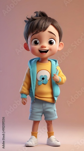 Smiling Cartoon Boy Illustration - 3D Render