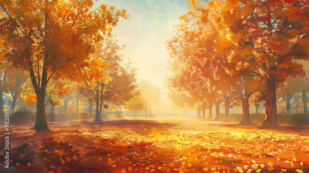background of a serene autumn evening, with vivid oil paintings of trees transitioning into fall colors. background of a serene autumn evening, with vivid oil paintings of trees transitioning into fall colors.