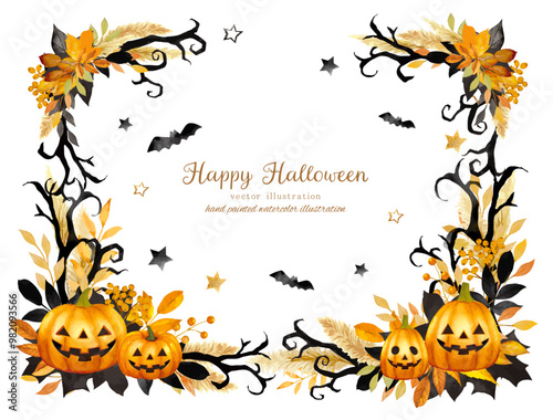 かわいい手描きタッチのハロウィンのベクターイラストフレーム