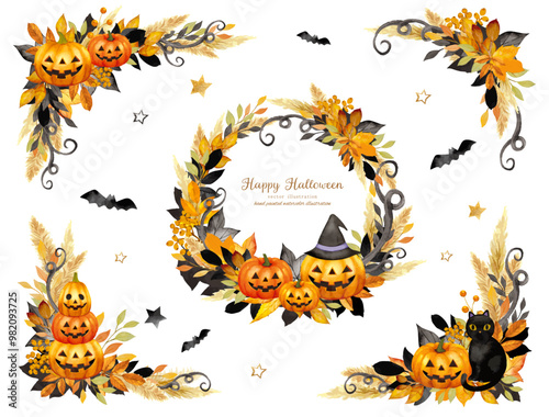 かわいい手描きタッチのハロウィンのベクターイラストフレーム