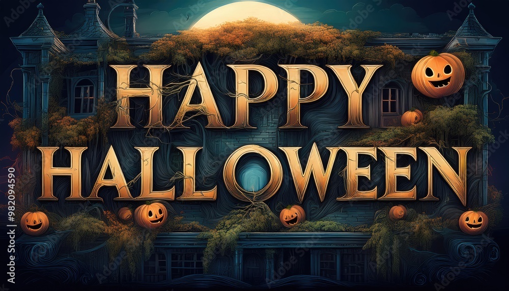 Fototapeta premium halloween party poster. halloween background with pumpkin and bats. halloween background with halloween. halloween party poster. halloween party invitation. scary halloween background. wallpaper