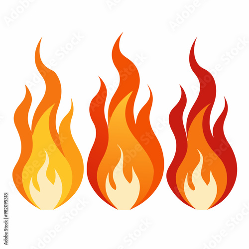 Continuous Flames In Various Intensities In Row On Transparent Background