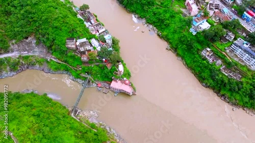 Rudraprayag town and  confluences of alaknanda and mandakni river photo