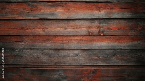 Close-up of rustic wooden planks with weathered textures in earthy reddish tones, perfect for backgrounds or design projects.