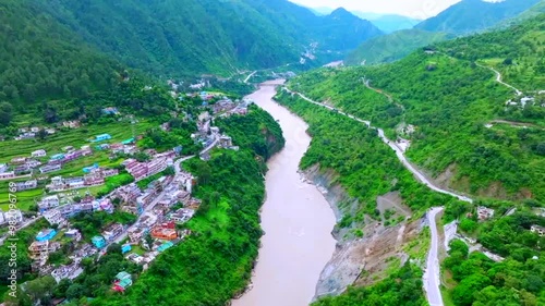 Rudraprayag town and  confluences of alaknanda and mandakni river in uttrakhand india photo