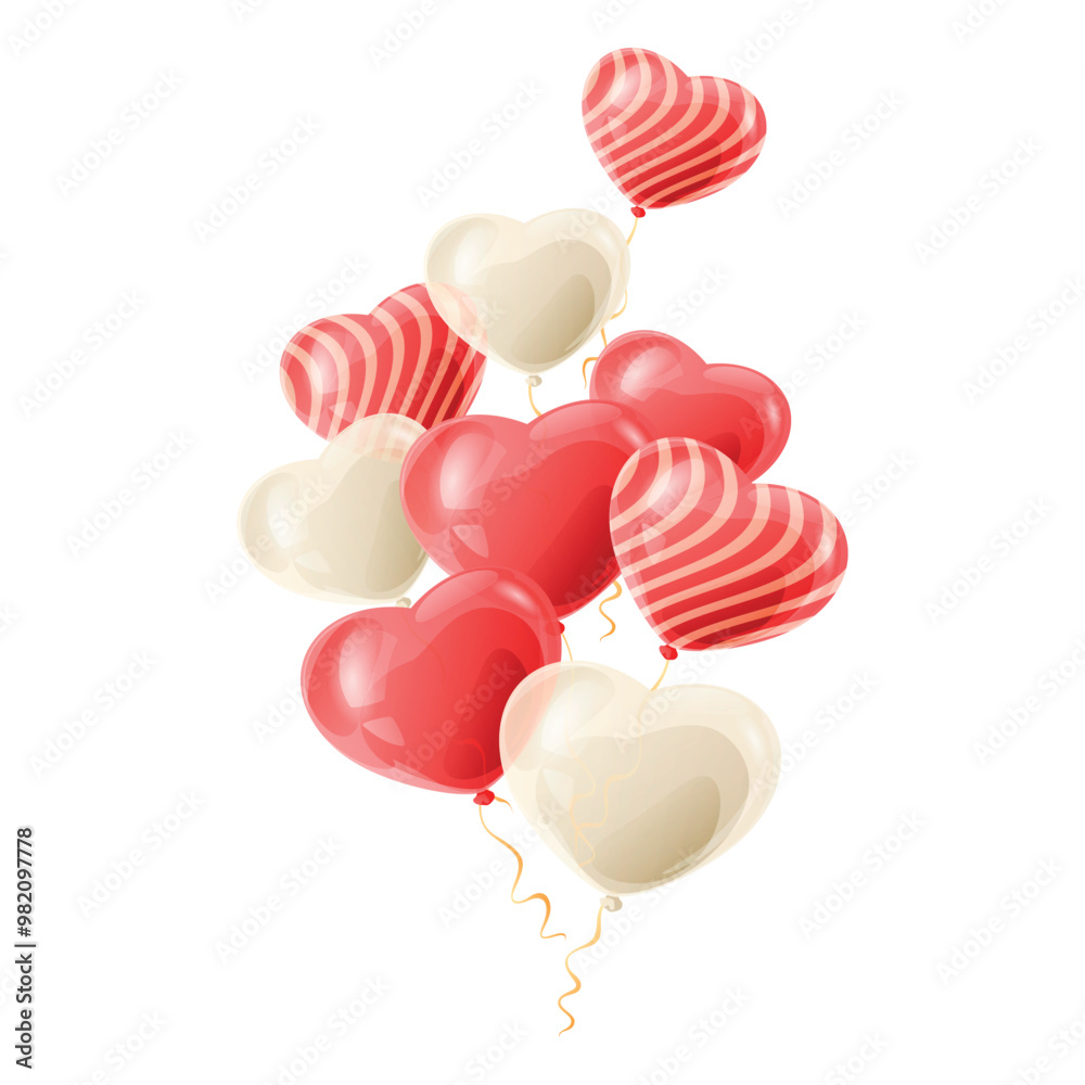 Φωτογραφία Heart air balloons with ribbon Saint Valentine s Day birthday party surprise vec