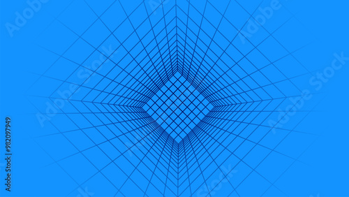 Fototapeta Naklejka Na Ścianę i Meble -  3D wireframe room on blue background. Abstract perspective grid. Vector illustration.	