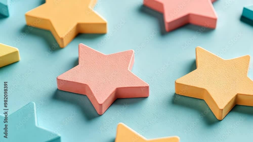 Colorful star shapes on a bright blue background Colorful star shapes on a bright blue background