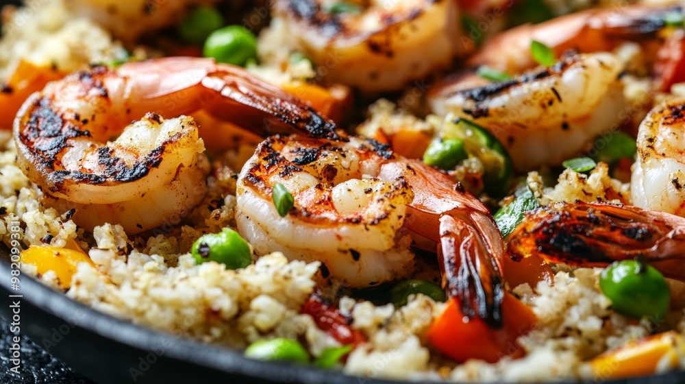 Grilled Shrimp with Colorful Vegetables on Couscous Grilled Shrimp with Colorful Vegetables on Couscous