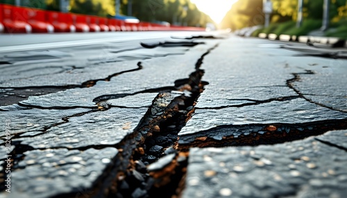 Cracked Asphalt Road Surface Highlighting Urban Decay and Infrastructure Challenges