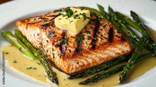 Grilled Salmon with Asparagus and Butter Sauce