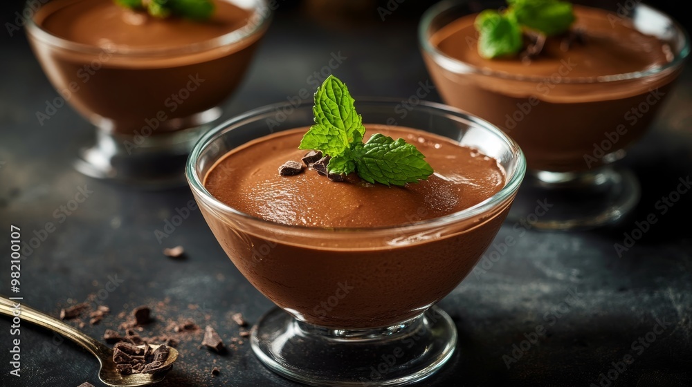 Silky Chocolate Mousse with Fresh Mint Garnish Silky Chocolate Mousse with Fresh Mint Garnish