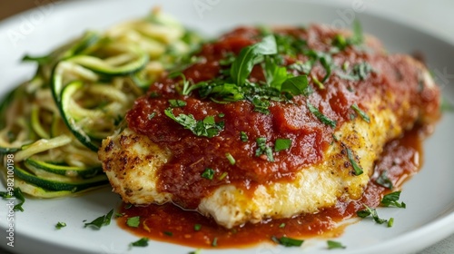 Delicious Chicken with Tomato Sauce and Zucchini Noodles