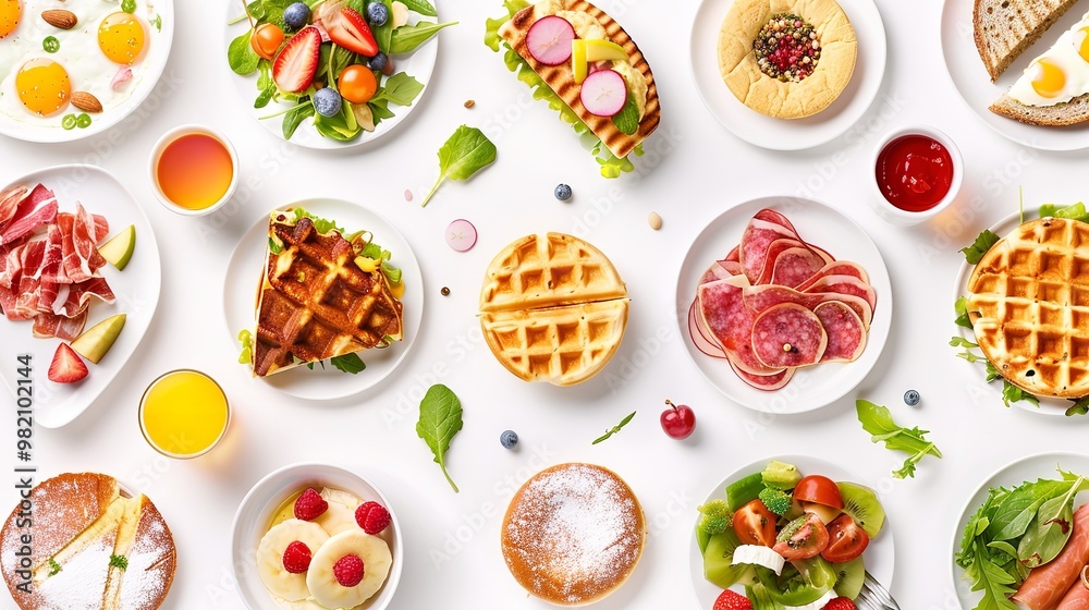 Abstract breakfast food collection isolated on white background Abstract breakfast food collection isolated on white background