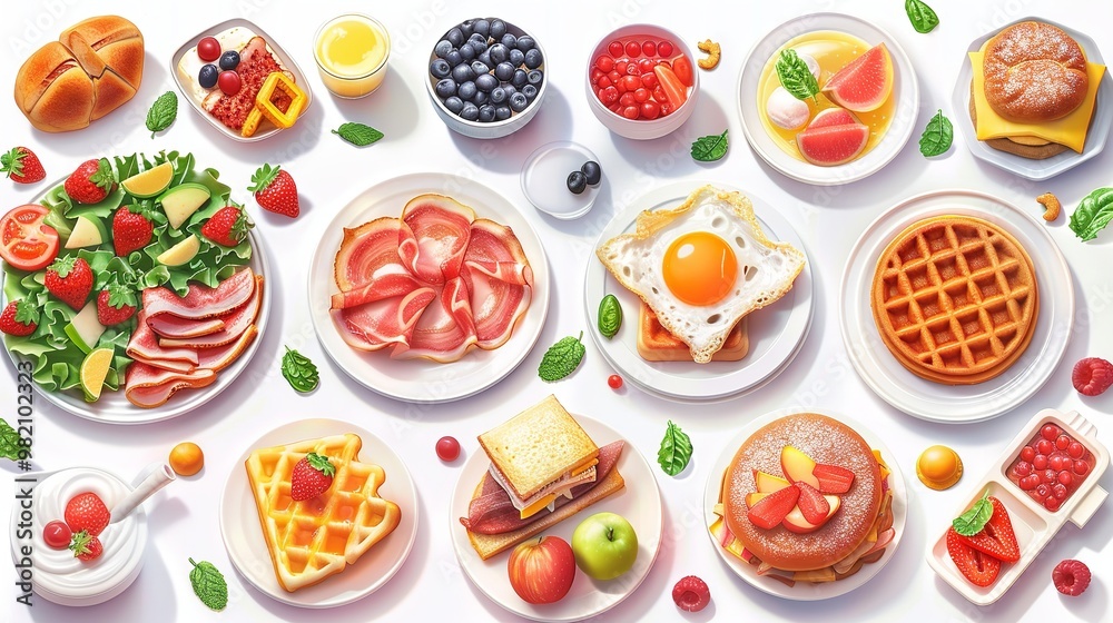 Abstract breakfast food collection isolated on white background Abstract breakfast food collection isolated on white background