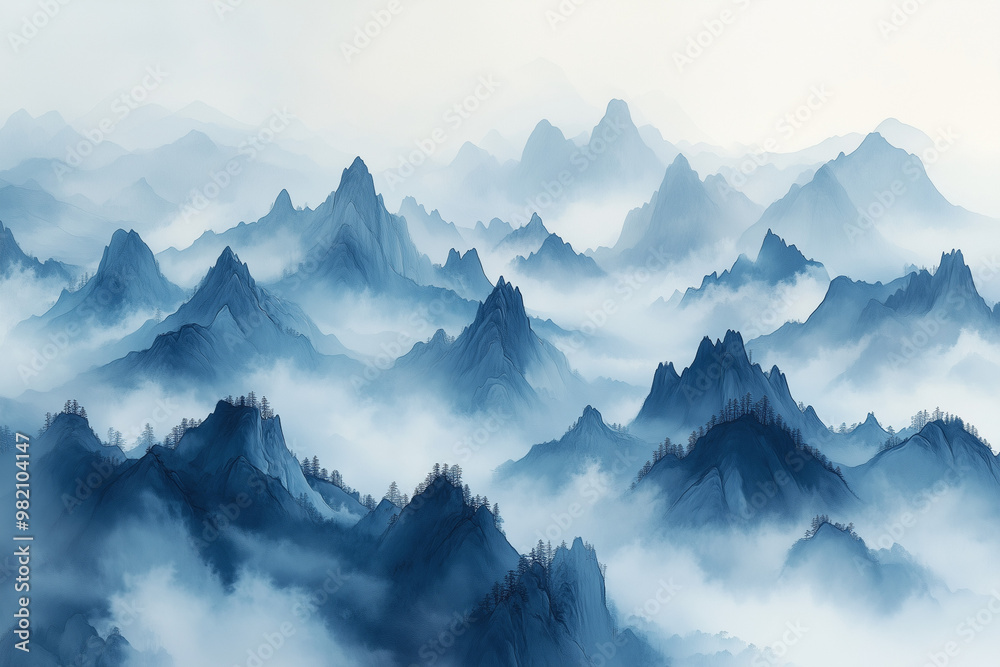 Foggy Mountains in Chinese Ink Wash Painting: Foggy Mountains in Chinese Ink Wash Painting: