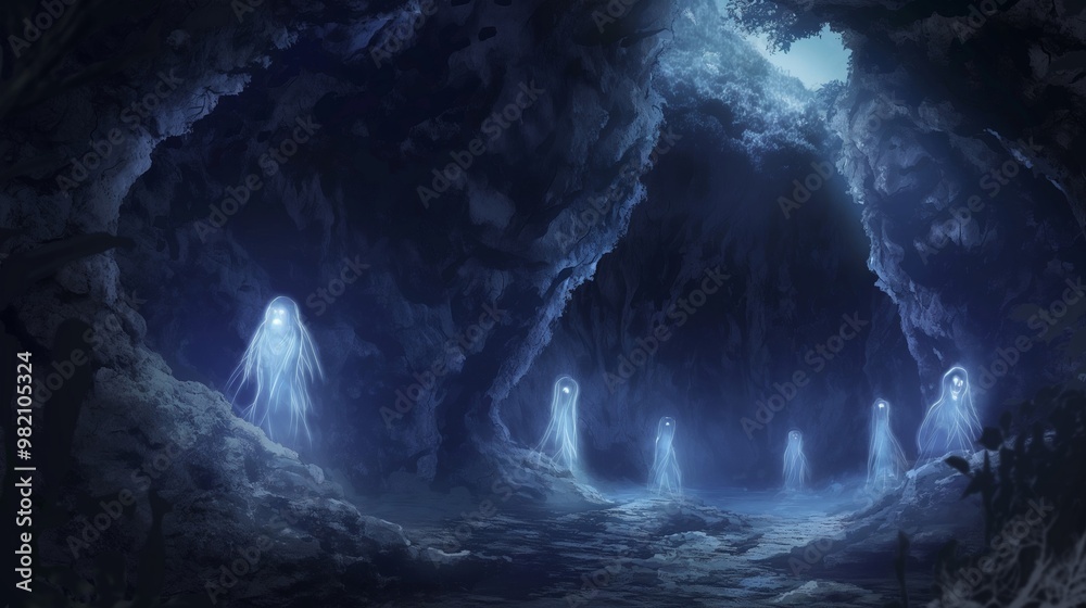 Fototapeta premium ghosts in the cave in darkness