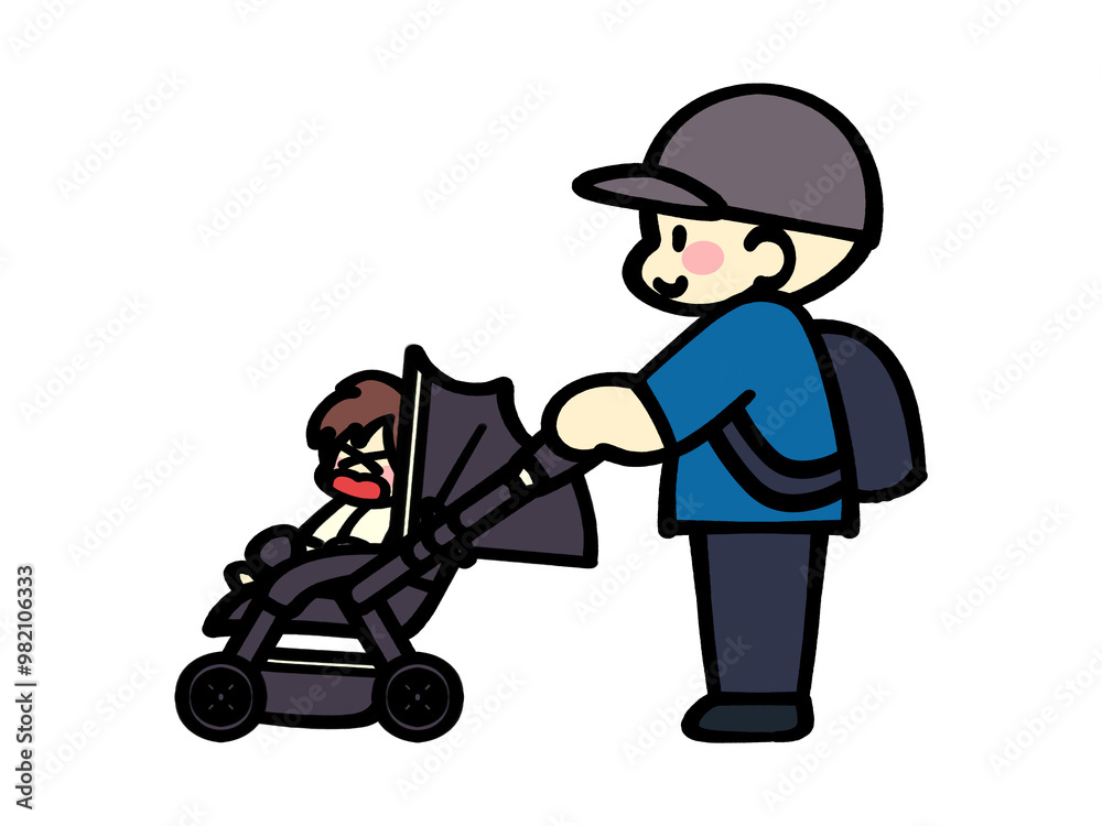 ベビーカーを押す男性のイラスト素材 ベビーカーを押す男性のイラスト素材
