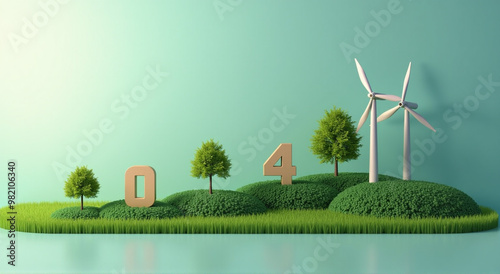 wind turbines on green field