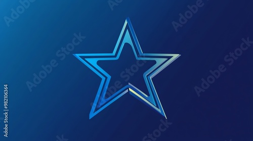 A 3D blue star against a deep blue background.