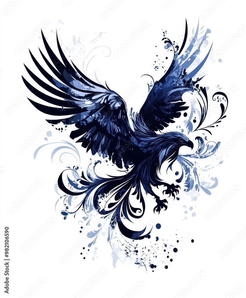 Obraz premium A stylized blue eagle with floral elements, showcasing artistic design and creativity.
