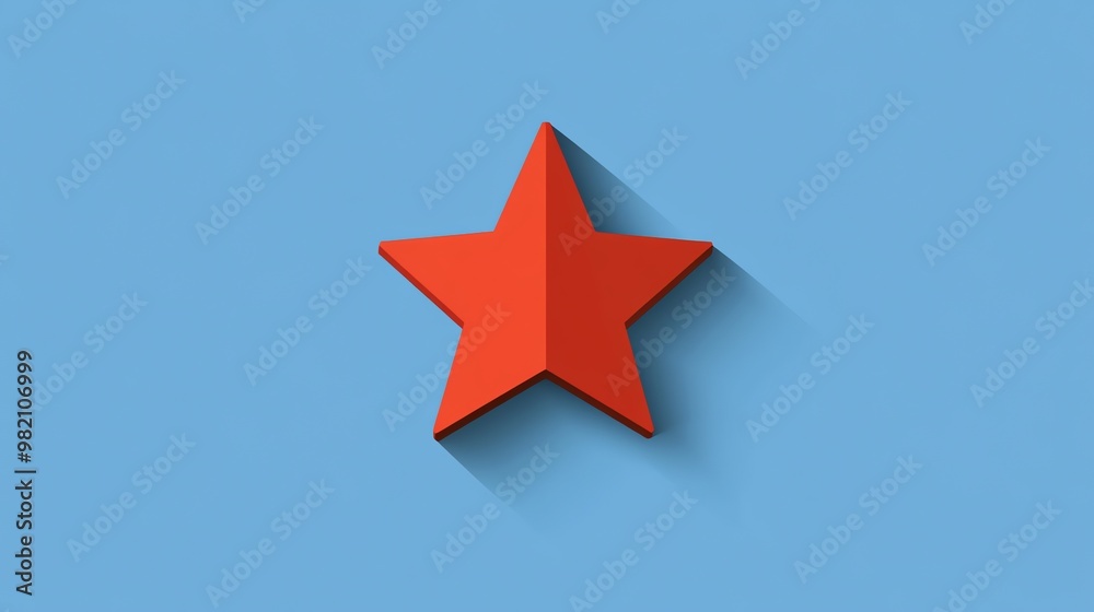 Red star with long shadow on blue background. Red star with long shadow on blue background.